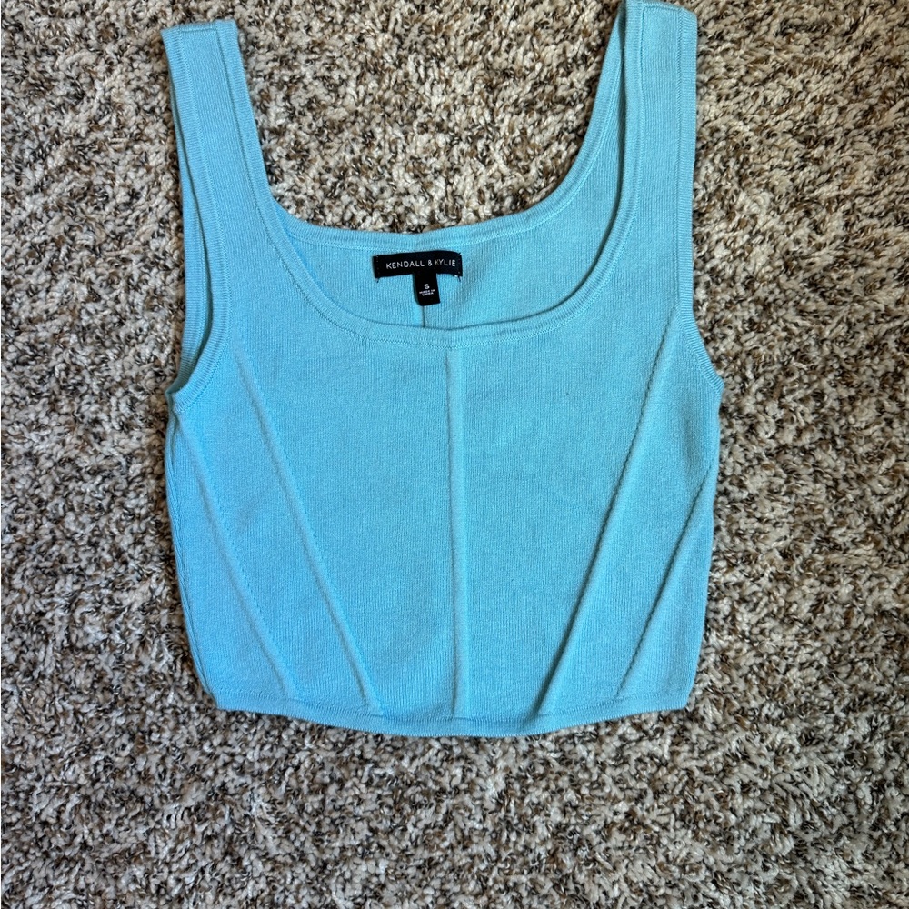 Kendall & Kylie Blue Fitted Sleeveless Crop Tank